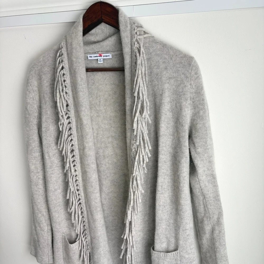 The Cashmere Project Women's Grey Fringe‎ Cardigan Sweater XS Oversized